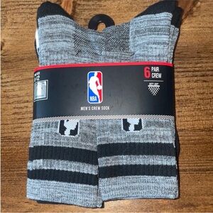NBA Black Gray Crew Socks 6 Pairs New Fits Shoe Size 6-12 Official License